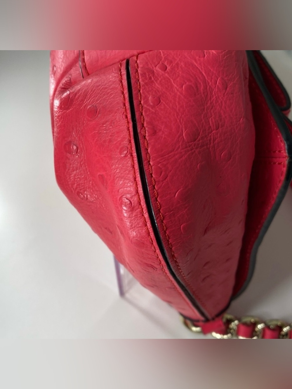 EUC Kate Spade Charm City Joleen Ostrich Embossed Bow Shoulder Bag Desert Rose - Picture 7 of 13